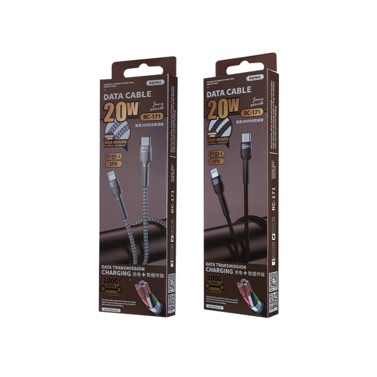 REMAX RC-171 Jany Series 1m PD20W USB to 8 Pin Aluminum Alloy Braid Fast Charging Data Cable (Black) - HoMEdemic™ 