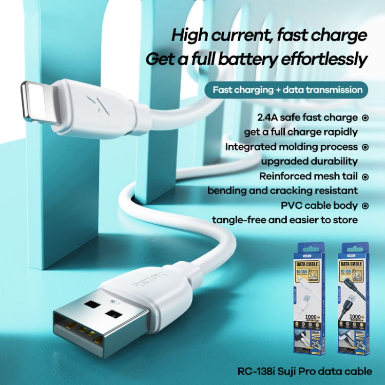 REMAX RC-138i 2.4A USB to 8 Pin Suji Pro Fast Charging Data Cable, Cable Length: 1m (Black) - HoMEdemic™ 