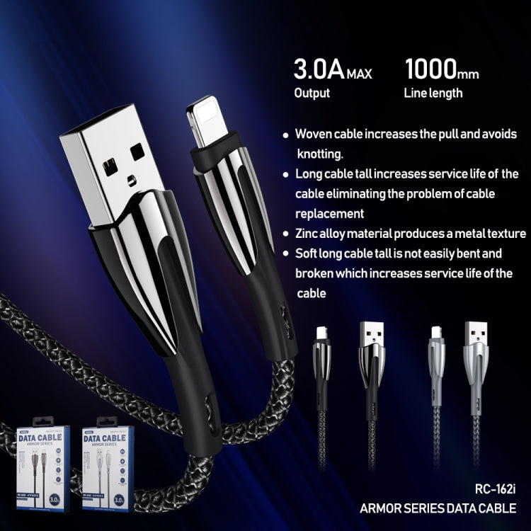 REMAX RC-162i Armor Series 3A USB to 8 Pin Charging Cable, Cable Length: 1m (Silver) - HoMEdemic™ 