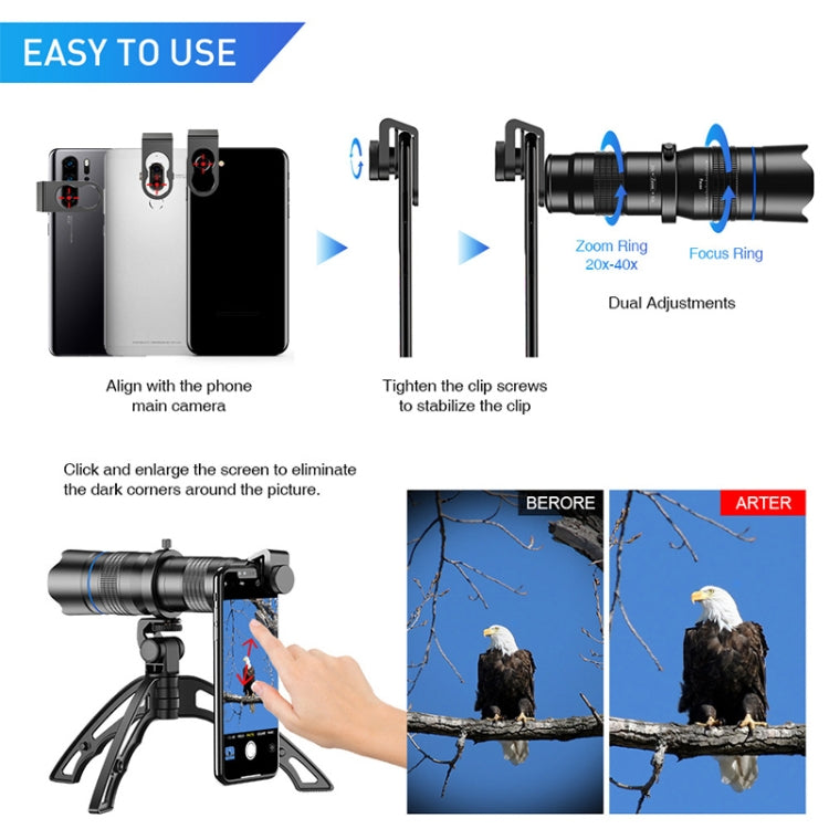 APEXEL APL-20-40XJJ04 20-40X HD External Dual-adjustment Zoom Telescope Universal Telephoto Phone Lens - HoMEdemic™ 