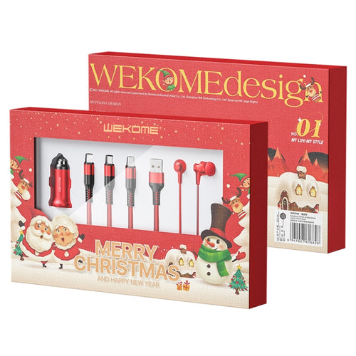 WK WP-G03 Car Charger + 3 In 1 Cahrging Cable + Wired Earphone Christmas Gift Box Set - HoMEdemic™ 