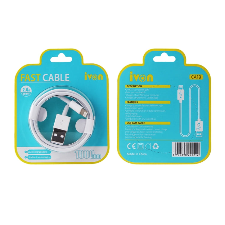 IVON CA19 2.4A USB to 8 Pin Fast Charge Data Cable for iPhone, iPad, Length: 1m - HoMEdemic™ 
