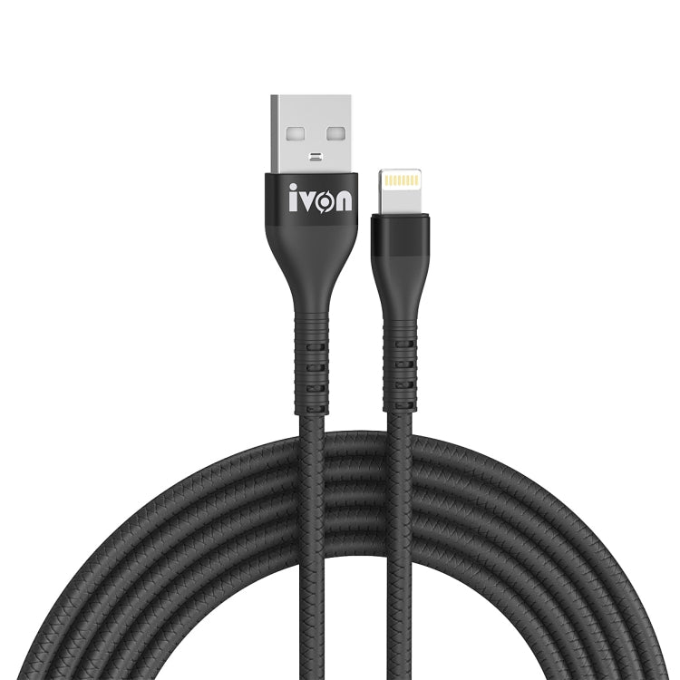 IVON CA92 2.4A Max USB to 8 Pin Rubber Fast Charging Data Cable, Length: 1.5m (Black) - HoMEdemic™ 