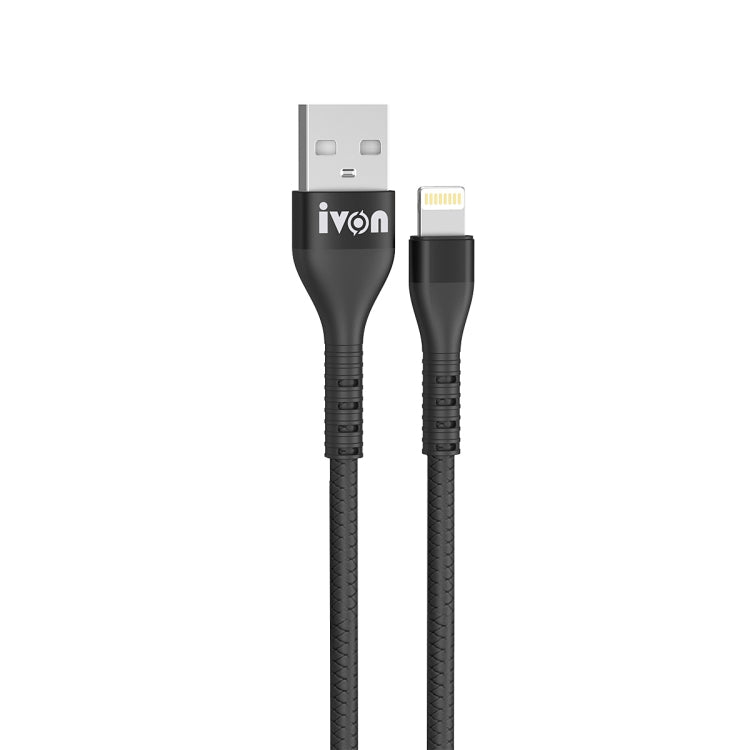 IVON CA92 2.4A Max USB to 8 Pin Rubber Fast Charging Data Cable, Length: 1.5m (Black) - HoMEdemic™ 