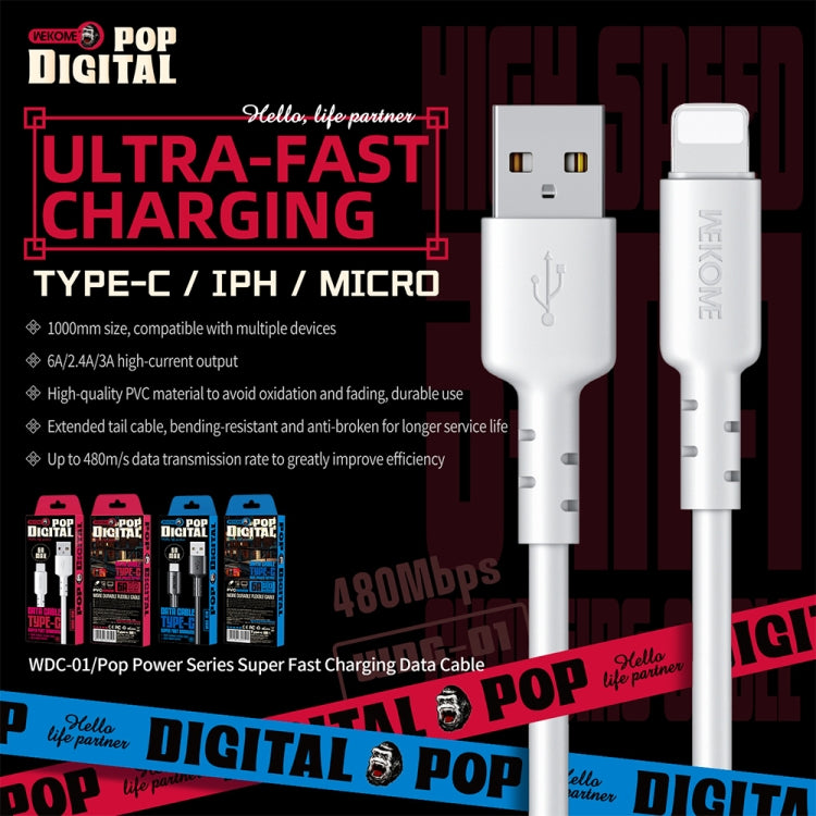 WEKOME WDC-01 Tidal Energy Series 2.4A USB to 8 Pin PVC Data Cable, Length: 1m (White) - HoMEdemic™ 