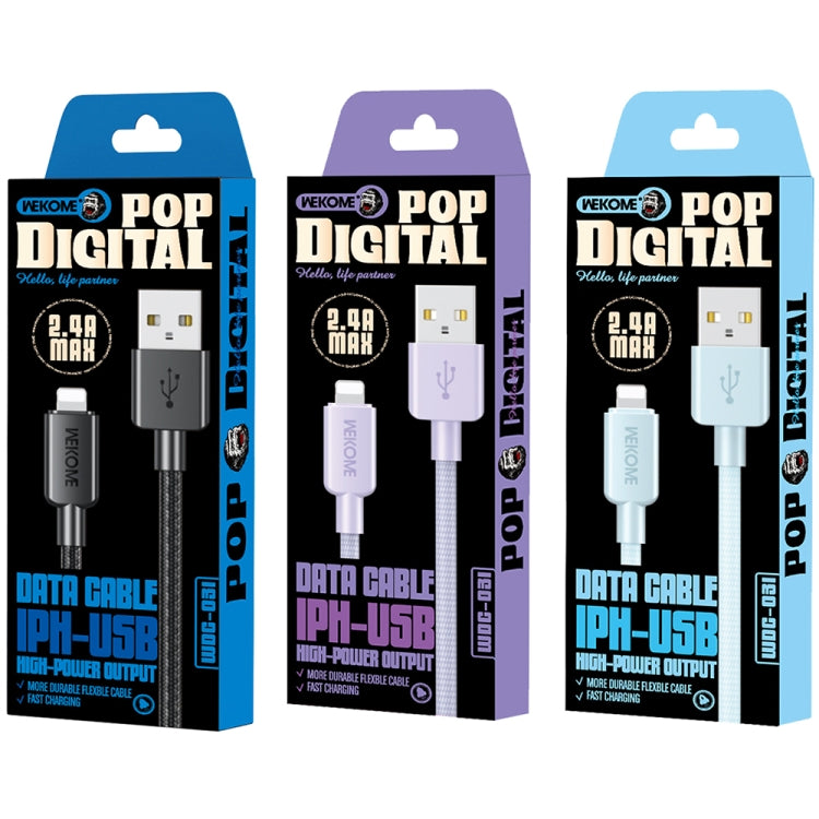 WEKOME WDC-03 Tidal Energy Series 2.4A USB to 8 Pin Braided Data Cable, Length: 1m (Black) - HoMEdemic™ 