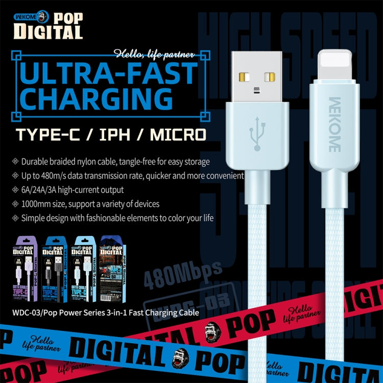 WEKOME WDC-03 Tidal Energy Series 2.4A USB to 8 Pin Braided Data Cable, Length: 1m (Black) - HoMEdemic™ 