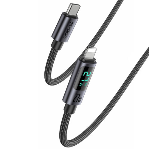 Yesido CA157 PD27W USB-C / Type-C to 8 Pin Digital Display Charging Data Cable, Cable Length: 1.2m (Black) - HoMEdemic™ 