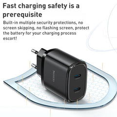 Yesido YC54 Dual USB-C / Type-C Travel Charger with 1m USB-C / Type-C to 8 Pin Cable, EU Plug (Black) - HoMEdemic™ 