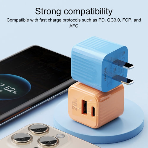 WK WP-U129 Color Sugar 20W USB+USB-C/Type-C Fast Charge Charger, CN Plug(Blue) - HoMEdemic™ 