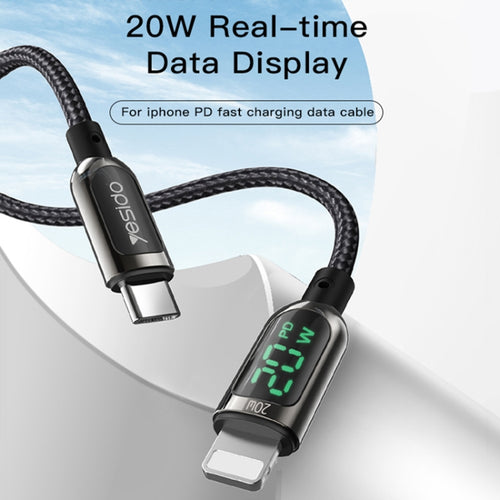 Yesido CA86 20W USB-C / Type-C to 8 Pin Digital Display Fast Charging Cable, Length: 1.2m - HoMEdemic™ 