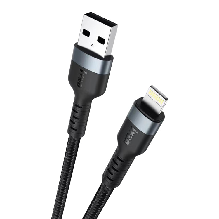 IVON CA88 12W 2.4A USB to 8 Pin Nylon Braid Fast Charge Data Cable, Cable Length: 1m (Black) - HoMEdemic™ 