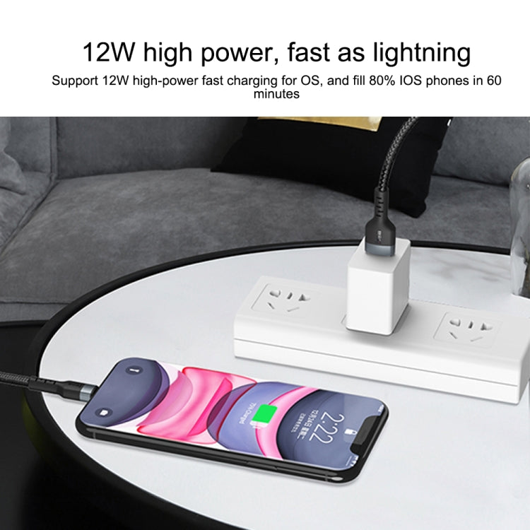 IVON CA88 12W 2.4A USB to 8 Pin Nylon Braid Fast Charge Data Cable, Cable Length: 1m (Black) - HoMEdemic™ 