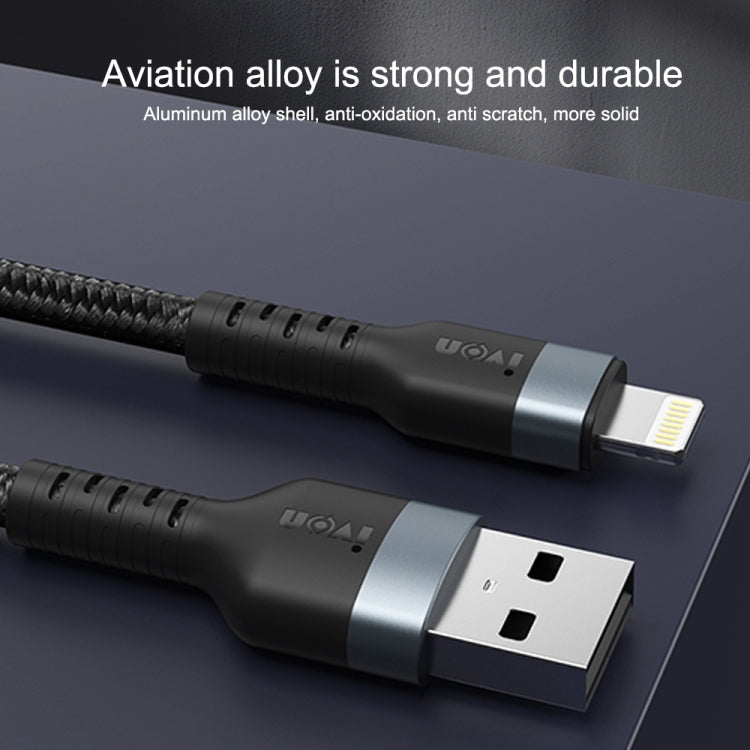 IVON CA88 12W 2.4A USB to 8 Pin Nylon Braid Fast Charge Data Cable, Cable Length: 1m (Black) - HoMEdemic™ 