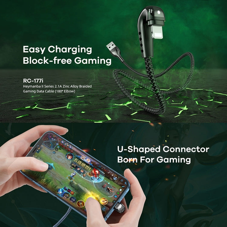 REMAX RC-177i Heymanba II 2.1A USB to 8 Pin 180 Degrees Elbow Zinc Alloy Braided Gaming Data Cable, Cable Length: 1m(Silver) - HoMEdemic™ 