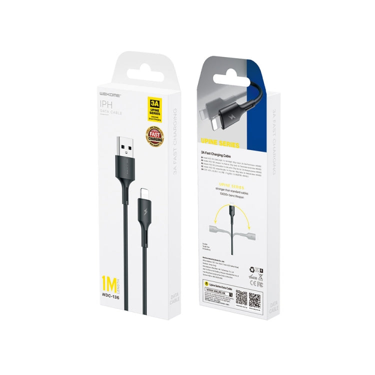 WK WDC-136 USB to 8 Pin 3A Fast Charing Data Cable(Black) - HoMEdemic™ 