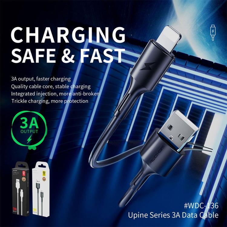 WK WDC-136 USB to 8 Pin 3A Fast Charing Data Cable(Black) - HoMEdemic™ 