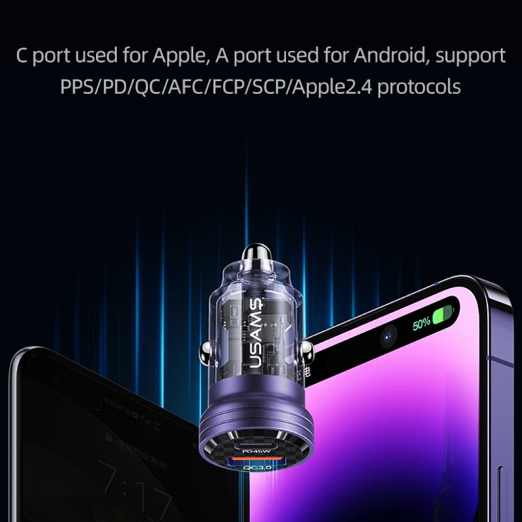 USAMS US-CC175 C35 45W Aluminum Alloy Transparent Dual USB Port Mini Car Charger (Black) - HoMEdemic™ 
