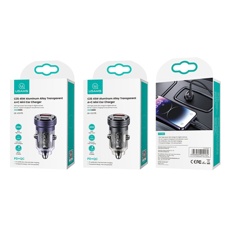 USAMS US-CC175 C35 45W Aluminum Alloy Transparent Dual USB Port Mini Car Charger (Black) - HoMEdemic™ 