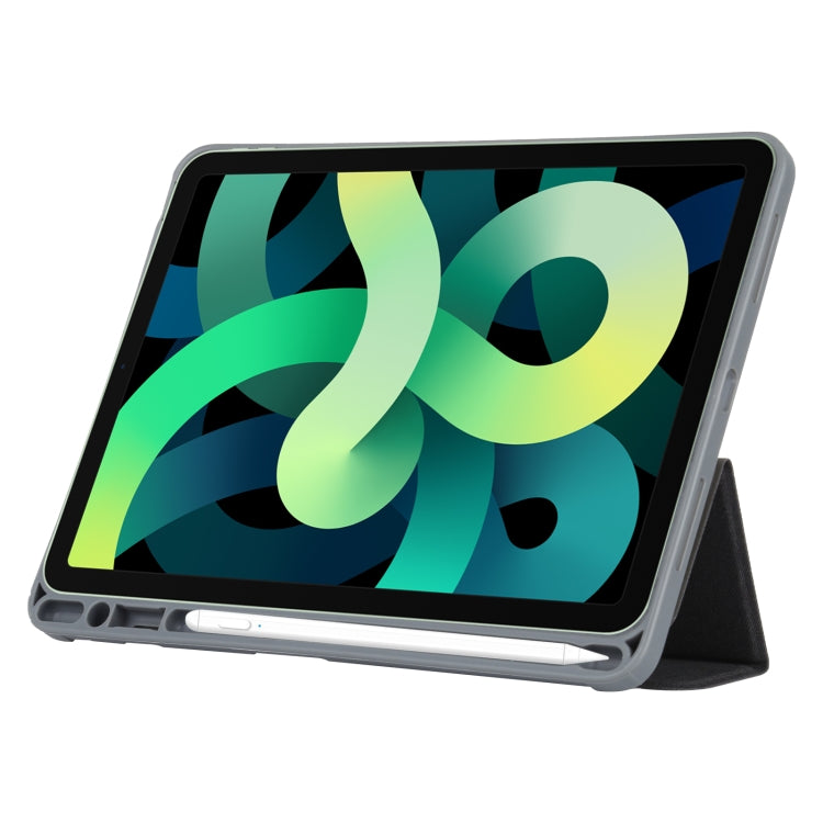 Mutural YASHI Series TPU + PU Cloth Pattern Texture Horizontal Flip Leather Case with Three-folding Holder & Pen Slot & Wake-up / Sleep Function For iPad Air 2022 / 2020 10.9(Black) - HoMEdemic™ 