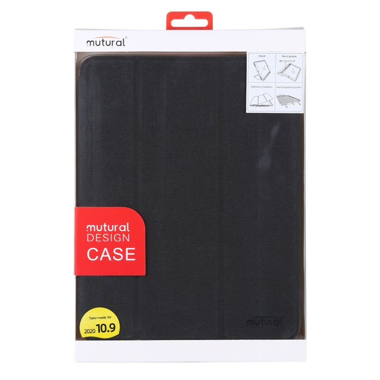 Mutural YASHI Series TPU + PU Cloth Pattern Texture Horizontal Flip Leather Case with Three-folding Holder & Pen Slot & Wake-up / Sleep Function For iPad Air 2022 / 2020 10.9(Black) - HoMEdemic™ 