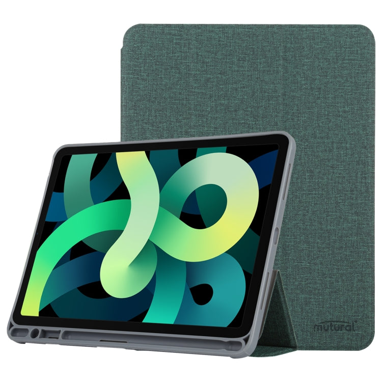 Mutural YASHI Series TPU + PU Cloth Pattern Texture Horizontal Flip Leather Case with Three-folding Holder & Pen Slot & Wake-up / Sleep Function For iPad Air 2022 / 2020 10.9(Green) - HoMEdemic™ 