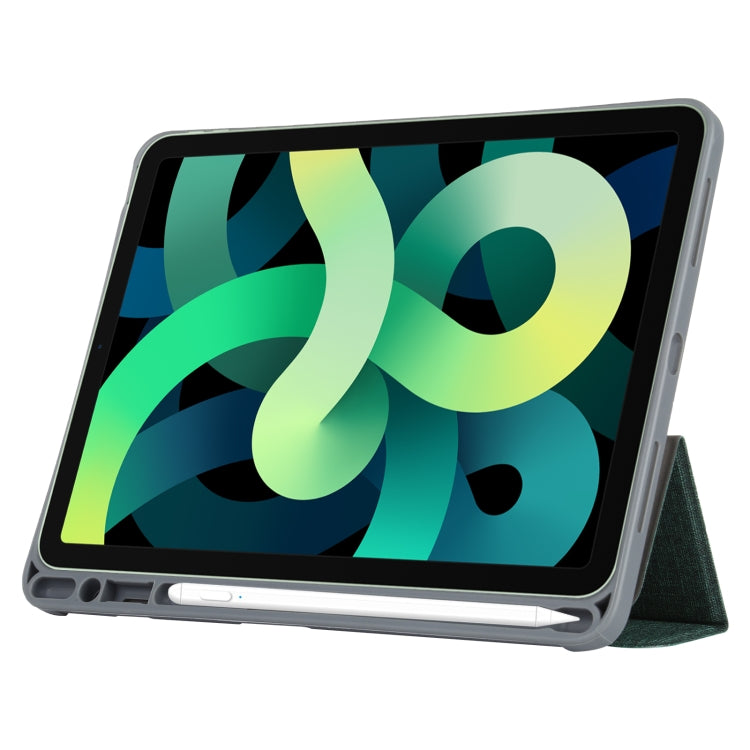 Mutural YASHI Series TPU + PU Cloth Pattern Texture Horizontal Flip Leather Case with Three-folding Holder & Pen Slot & Wake-up / Sleep Function For iPad Air 2022 / 2020 10.9(Green) - HoMEdemic™ 