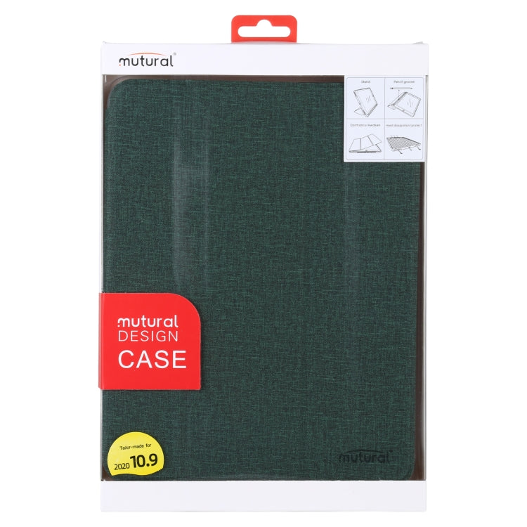 Mutural YASHI Series TPU + PU Cloth Pattern Texture Horizontal Flip Leather Case with Three-folding Holder & Pen Slot & Wake-up / Sleep Function For iPad Air 2022 / 2020 10.9(Green) - HoMEdemic™ 