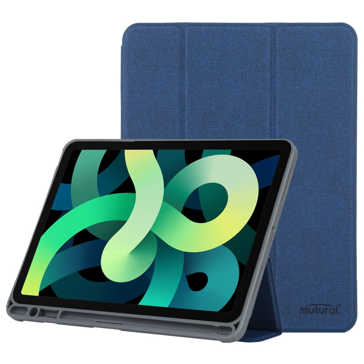 Mutural YASHI Series TPU + PU Cloth Pattern Texture Horizontal Flip Leather Case with Three-folding Holder & Pen Slot & Wake-up / Sleep Function For iPad Air 2022 / 2020 10.9(Blue) - HoMEdemic™ 