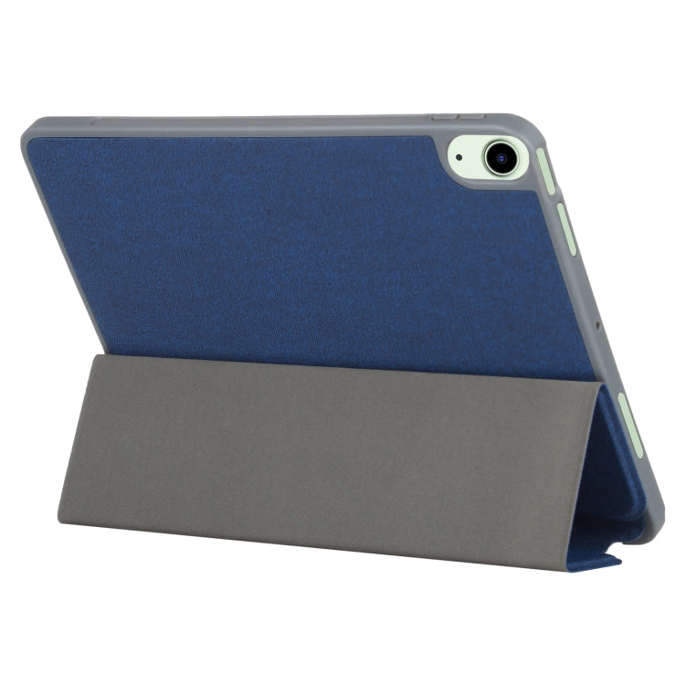 Mutural YASHI Series TPU + PU Cloth Pattern Texture Horizontal Flip Leather Case with Three-folding Holder & Pen Slot & Wake-up / Sleep Function For iPad Air 2022 / 2020 10.9(Blue) - HoMEdemic™ 