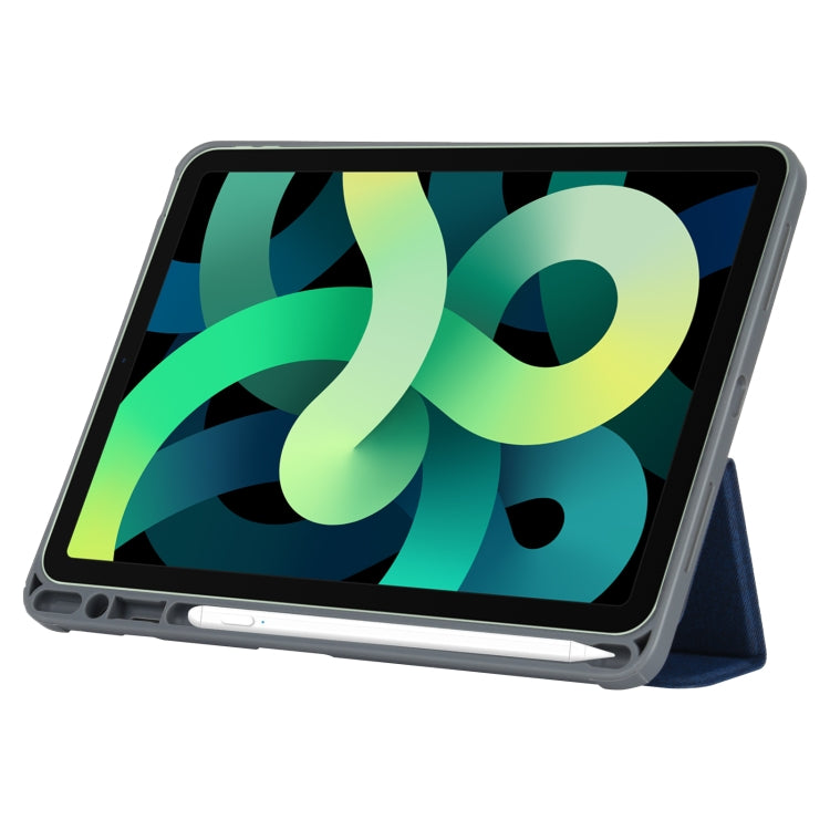 Mutural YASHI Series TPU + PU Cloth Pattern Texture Horizontal Flip Leather Case with Three-folding Holder & Pen Slot & Wake-up / Sleep Function For iPad Air 2022 / 2020 10.9(Blue) - HoMEdemic™ 
