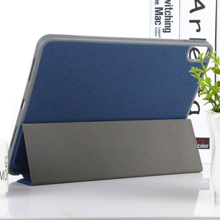 Mutural YASHI Series TPU + PU Cloth Pattern Texture Horizontal Flip Leather Case with Three-folding Holder & Pen Slot & Wake-up / Sleep Function For iPad Air 2022 / 2020 10.9(Blue) - HoMEdemic™ 
