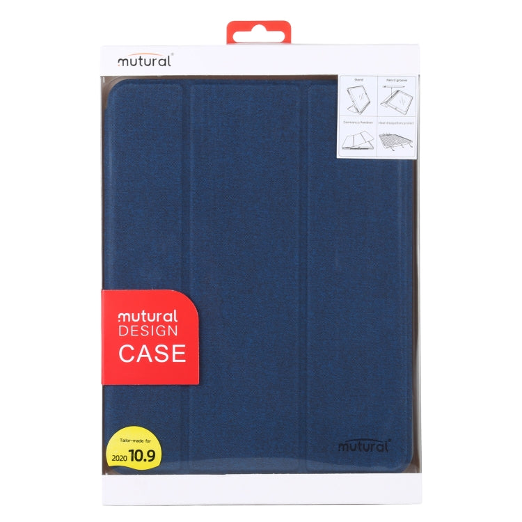 Mutural YASHI Series TPU + PU Cloth Pattern Texture Horizontal Flip Leather Case with Three-folding Holder & Pen Slot & Wake-up / Sleep Function For iPad Air 2022 / 2020 10.9(Blue) - HoMEdemic™ 