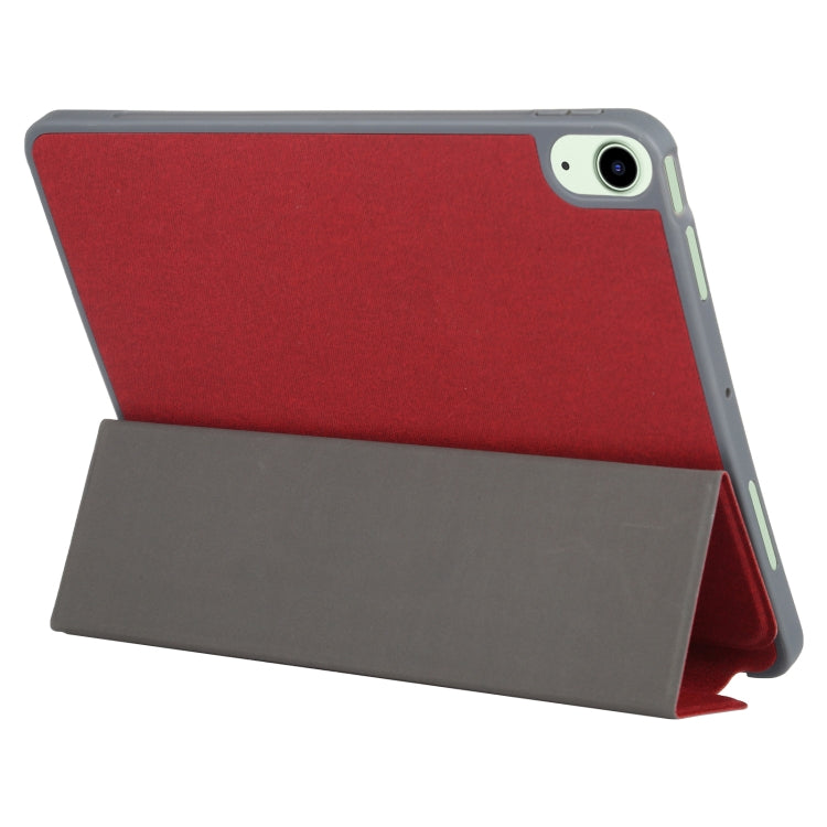 Mutural YASHI Series TPU + PU Cloth Pattern Texture Horizontal Flip Leather Case with Three-folding Holder & Pen Slot & Wake-up / Sleep Function For iPad Air 2022 / 2020 10.9(Red) - HoMEdemic™ 