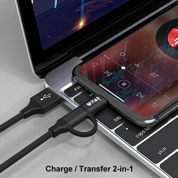 IVON CA51 2.4A USB to 8 Pin + Micro USB 2 in 1 Charging Sync Data Cable, Length: 1m(Silver) - HoMEdemic™ 