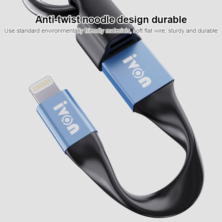 IVON CA90 2.4A USB to 8 Pin Portable Data Cable with Ring, Length: 14.5cm(Dark Gray) - HoMEdemic™ 