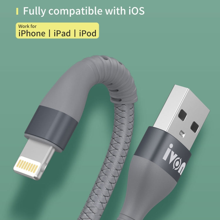 IVON CA92 2.4A Max USB to 8 Pin Rubber Fast Charging Data Cable, Length: 1.5m (Black) - HoMEdemic™ 