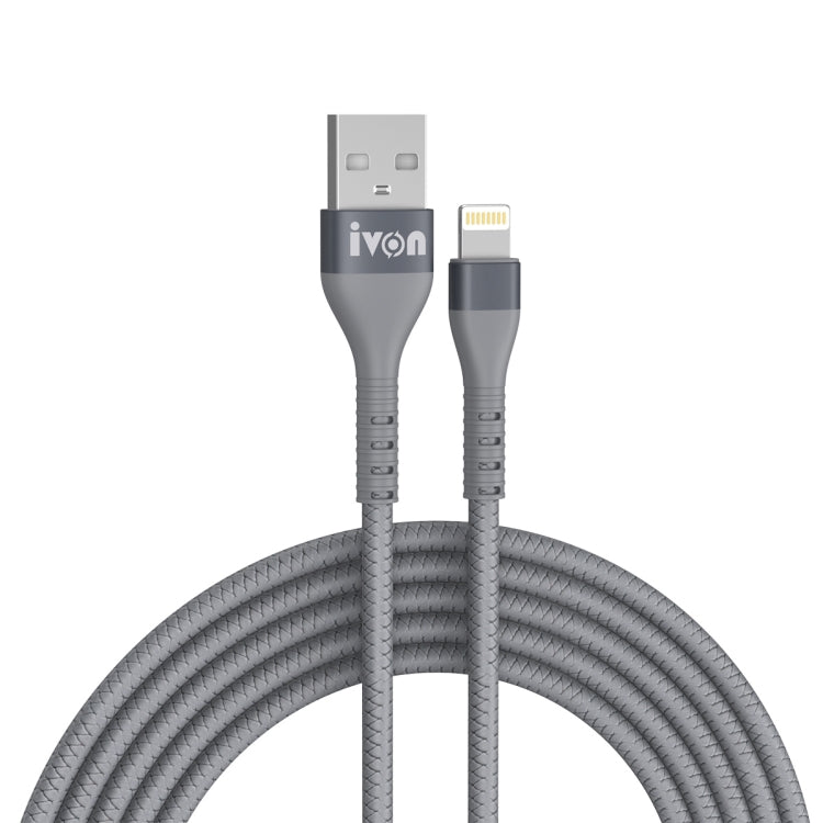 IVON CA92 2.4A Max USB to 8 Pin Rubber Fast Charging Data Cable, Length: 1.5m (Grey) - HoMEdemic™ 