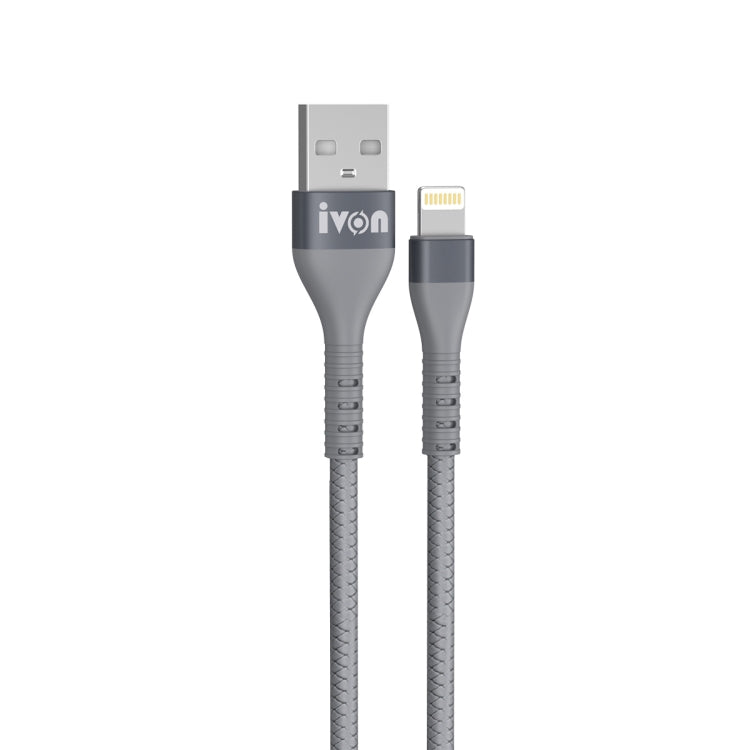IVON CA92 2.4A Max USB to 8 Pin Rubber Fast Charging Data Cable, Length: 1.5m (Grey) - HoMEdemic™ 