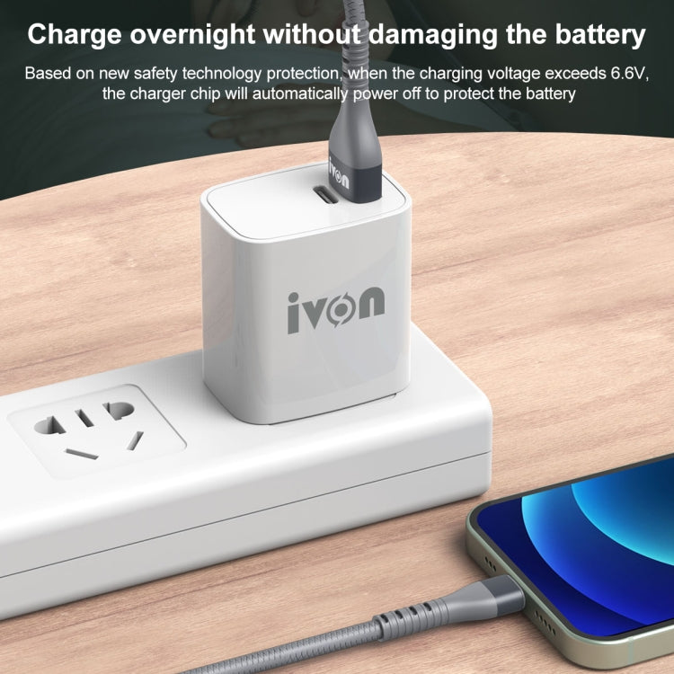 IVON CA92 2.4A Max USB to 8 Pin Rubber Fast Charging Data Cable, Length: 1.5m (Grey) - HoMEdemic™ 