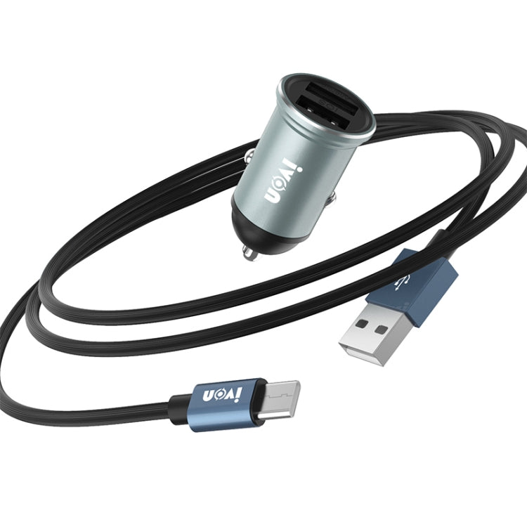 IVON CC37 15W 3.1A Dual USB Mini Car Charger + 1m USB to USB-C / Type-C Fast Charge Data Cable Set - HoMEdemic™ 