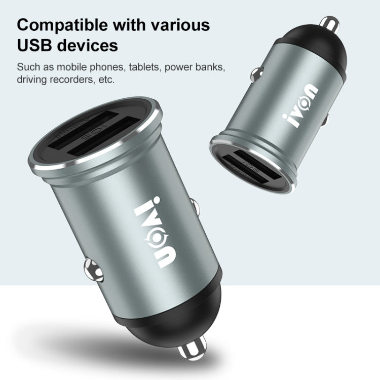 IVON CC37 15W 3.1A Dual USB Mini Car Charger + 1m USB to USB-C / Type-C Fast Charge Data Cable Set - HoMEdemic™ 