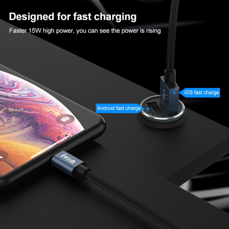 IVON CC37 15W 3.1A Dual USB Mini Car Charger + 1m USB to USB-C / Type-C Fast Charge Data Cable Set - HoMEdemic™ 