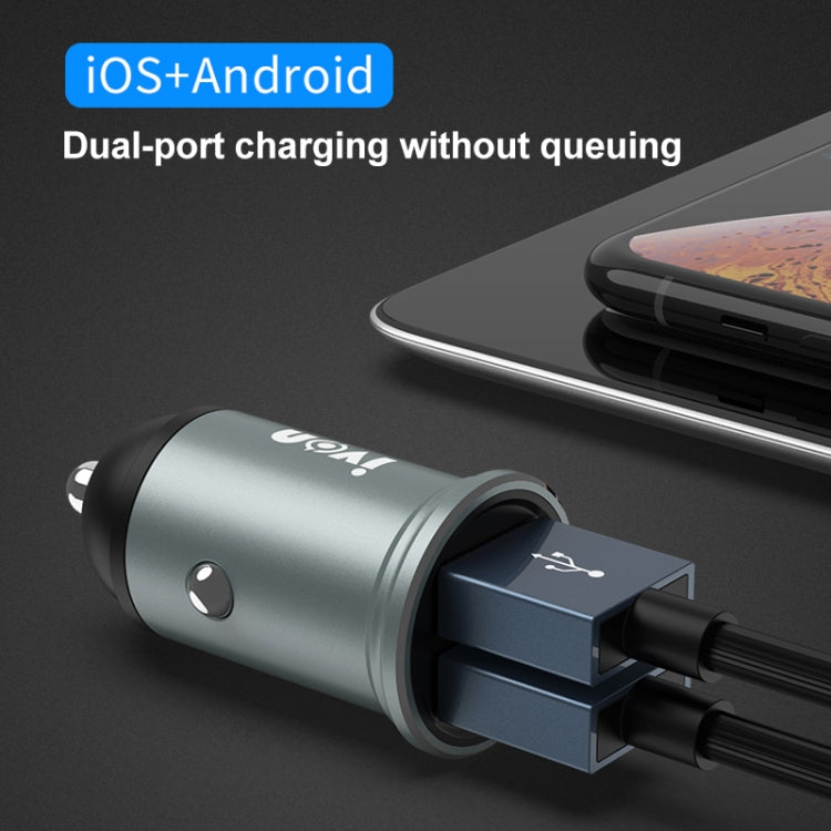 IVON CC37 15W 3.1A Dual USB Mini Car Charger + 1m USB to USB-C / Type-C Fast Charge Data Cable Set - HoMEdemic™ 