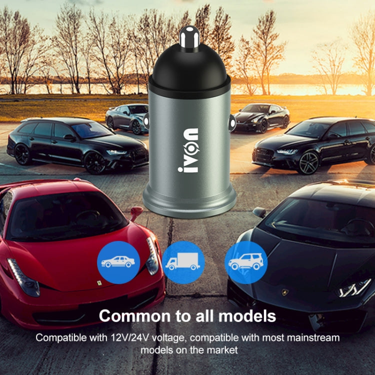 IVON CC37 15W 3.1A Dual USB Mini Car Charger + 1m USB to USB-C / Type-C Fast Charge Data Cable Set - HoMEdemic™ 