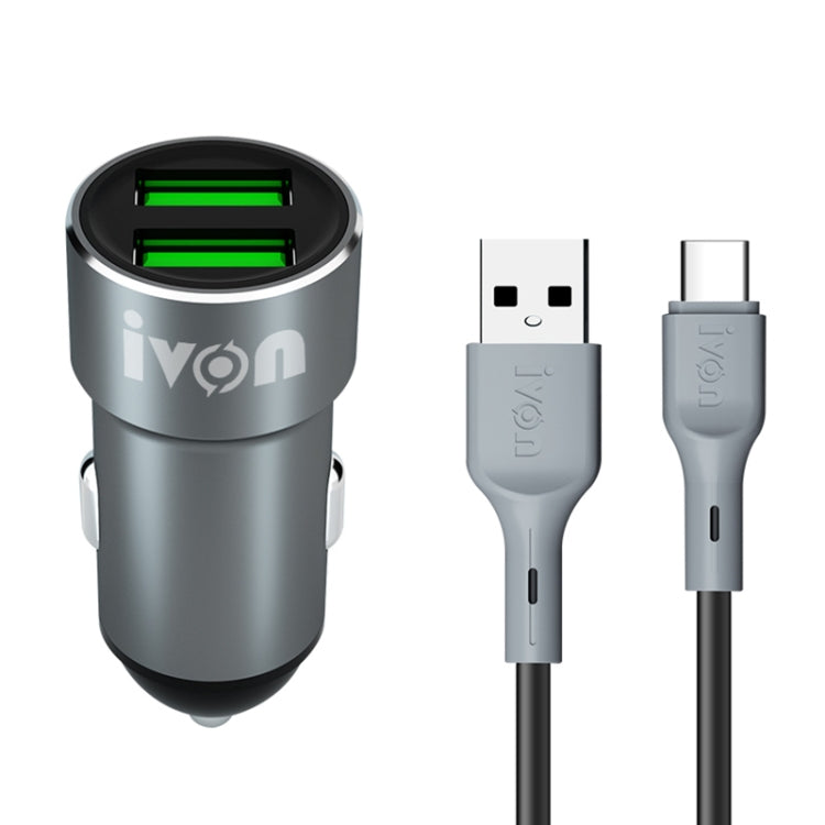 IVON CC38 2.4A Dual USB Car Charger + 1m USB to USB-C / Type-C Fast Charge Data Cable Set - HoMEdemic™ 