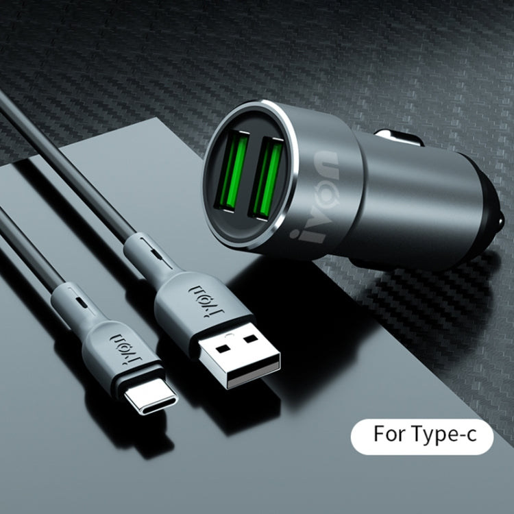 IVON CC38 2.4A Dual USB Car Charger + 1m USB to USB-C / Type-C Fast Charge Data Cable Set - HoMEdemic™ 