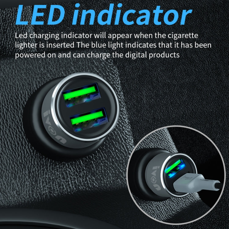 IVON CC38 2.4A Dual USB Car Charger + 1m USB to USB-C / Type-C Fast Charge Data Cable Set - HoMEdemic™ 
