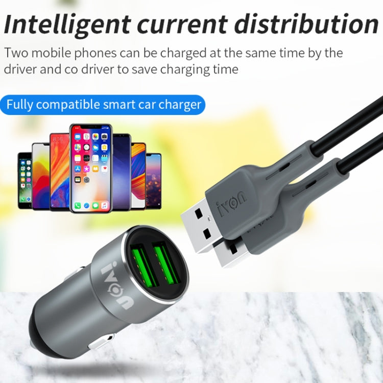 IVON CC38 2.4A Dual USB Car Charger + 1m USB to USB-C / Type-C Fast Charge Data Cable Set - HoMEdemic™ 