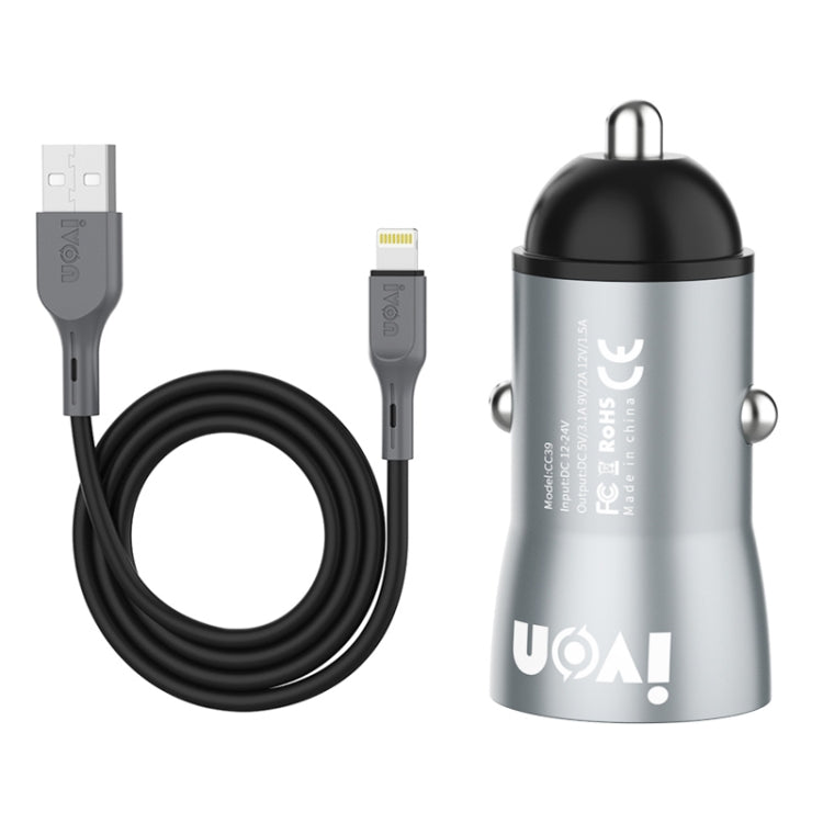 IVON CC39 18W 3.1A QC 3.0 USB Car Charger + 1m USB to 8 Pin Fast Charge Data Cable Set - HoMEdemic™ 